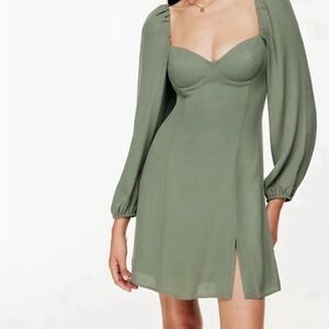 Aritzia Wilfred Olive Green Sweetheart-Neck Mini Dress